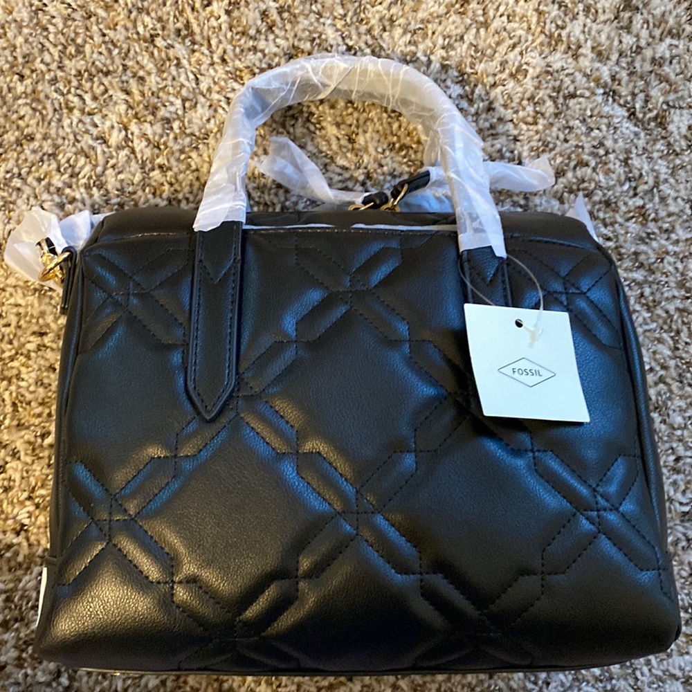 NWT Fossil Sydney Embroidery Satchel Black